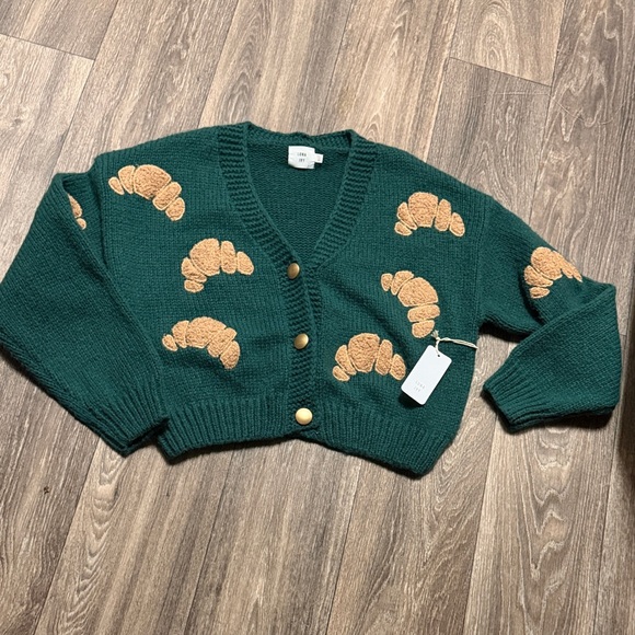 Luna Ivy Sweaters - Green Croissant Patterned Sweater this sweater is so cozy , !!